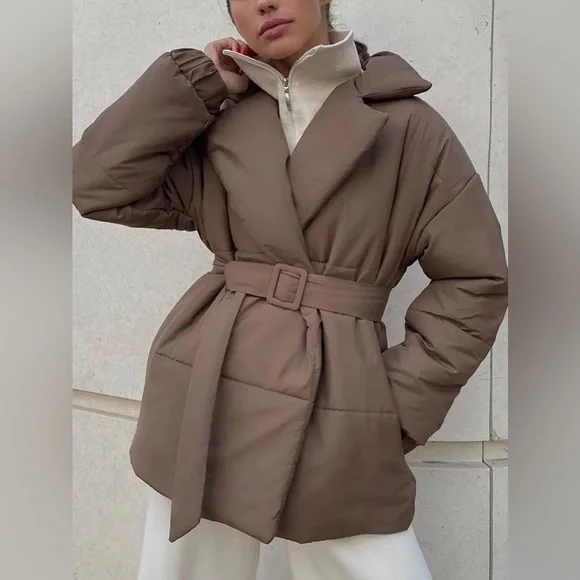 Classic Puffer Long Sleeve Winter Coat with Belt - Picture 9 of 12